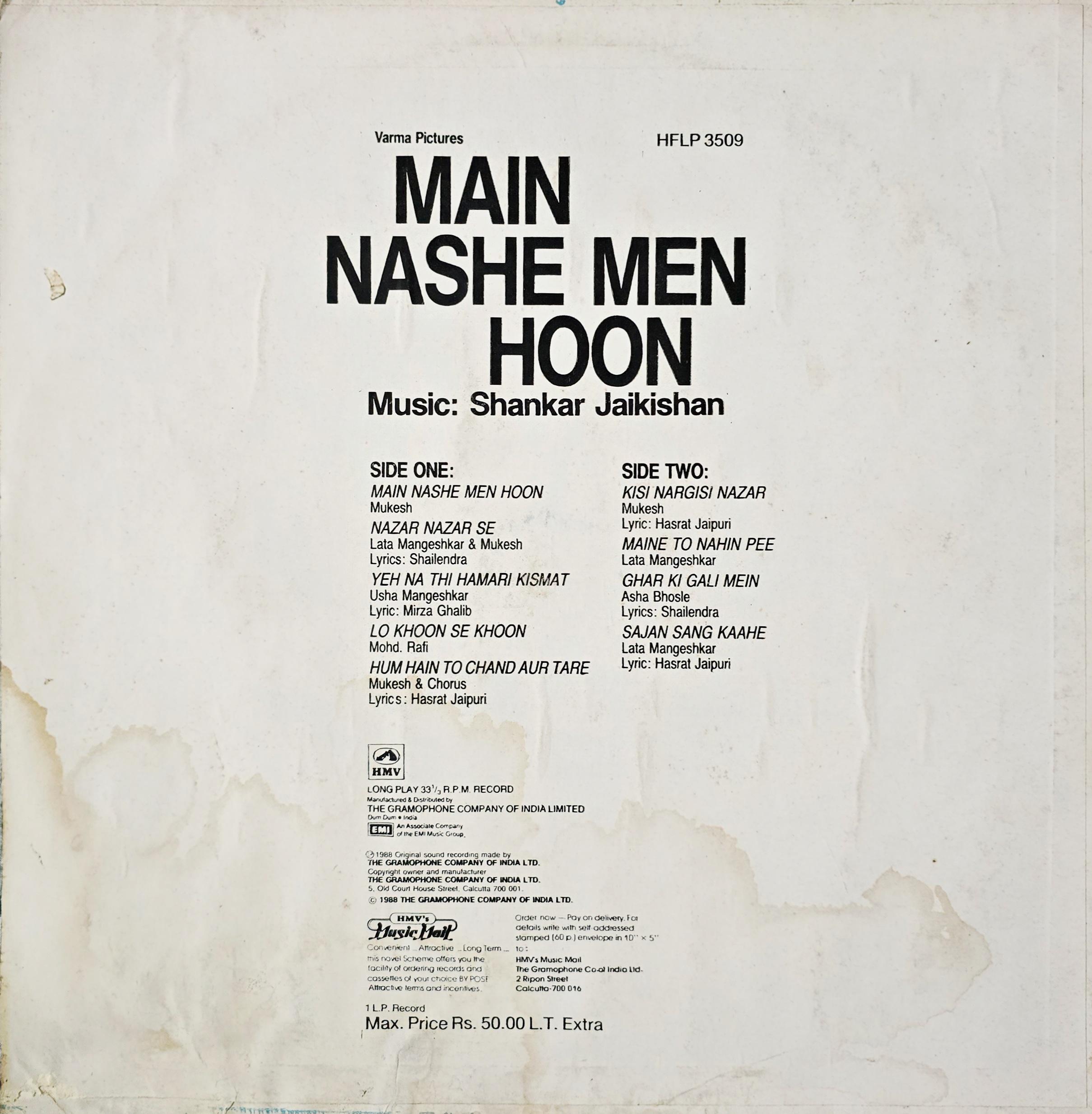 MAIN NASHE MEIN HOON - LP RECORD ( HMV / 95% ) HFLP 3509 alt